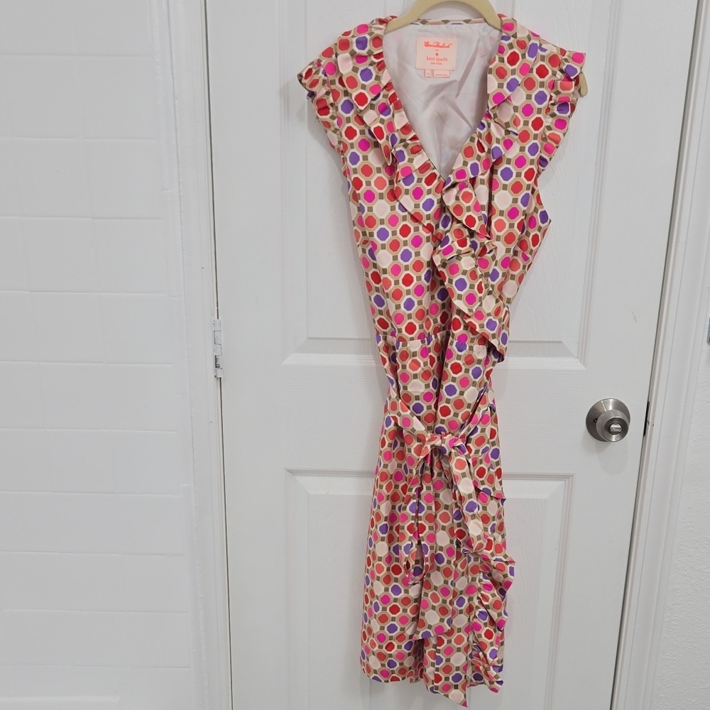 kate spade Pink and Beige Polka Dot Midi Dress